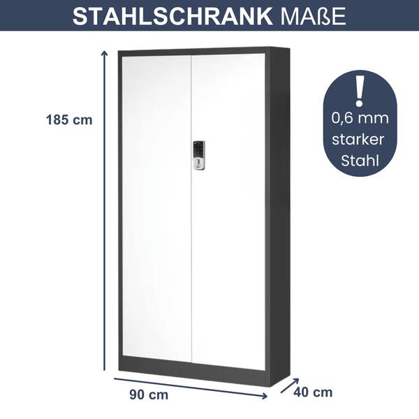 Metallschrank abschließbar DANIEL Grau - Stahl - 90 x 185 x 40 cm