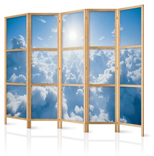Paravent Wolken Strahlen 5-tlg Blau - Grau - Weiß - Holzwerkstoff - Textil - 225 x 172 x 3 cm
