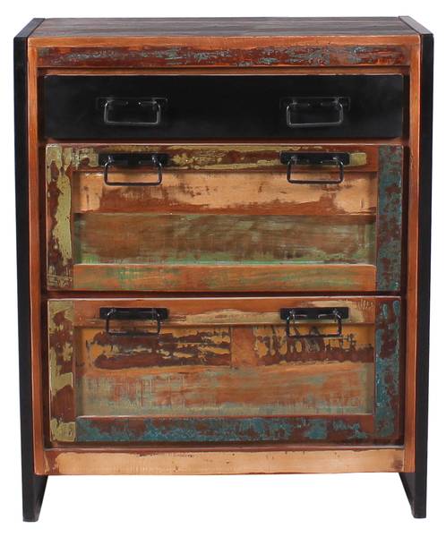 BALI Schuhschrank Schwarz - Massivholz - 80 x 96 x 40 cm