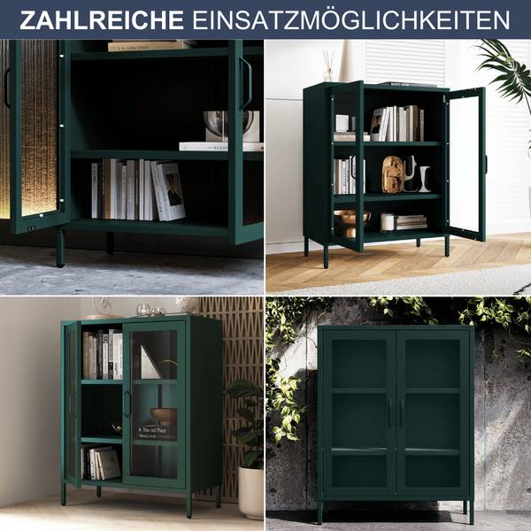 Vitrinenschrank klein GINA 3 Ebenen Dunkelgrün
