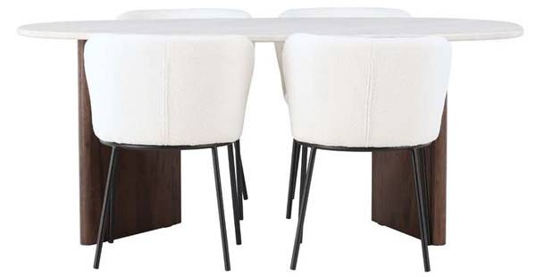 Eetkamerset Grönvik 8 (5-delig) wit - geweven stof - 90 x 75 x 180 cm