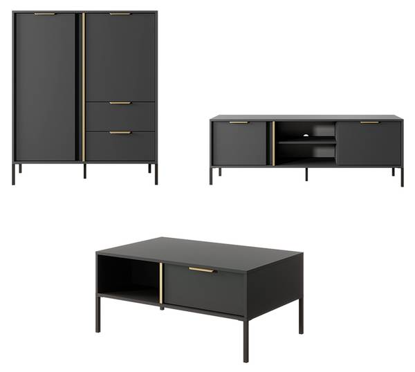 Wohnzimmer-Set Anbauwand Lars 3-tlg Grau - Holzwerkstoff - 257 x 124 x 40 cm