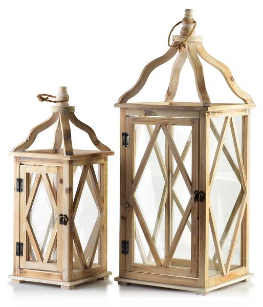 Laternen LOKKE 2-er Set Beige - Massivholz - 27 x 70 x 27 cm