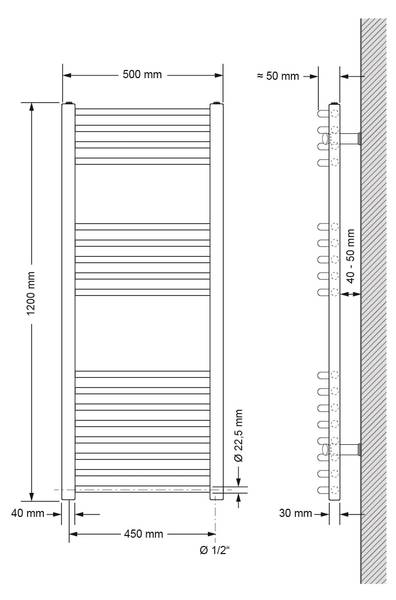 Badheizkörper LOM Silber - 50 x 120 cm