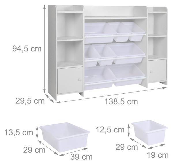 Speelgoedkast met bakken en deuren wit - plaatmateriaal op houtbasis - kunststof - 139 x 95 x 30 cm