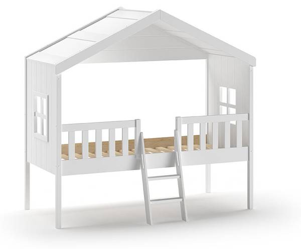 Huisbed HUIZ wit - massief hout - 120 x 202 x 213 cm
