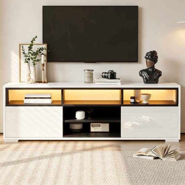 TV-Schrank Endymion Ⅴ Schwarz - Weiß - Holzwerkstoff - 35 x 50 x 150 cm