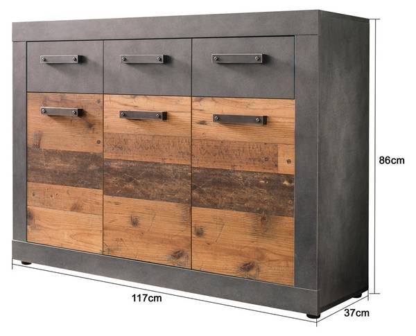 Kommode Indy Grau - Holz teilmassiv - 117 x 86 x 37 cm