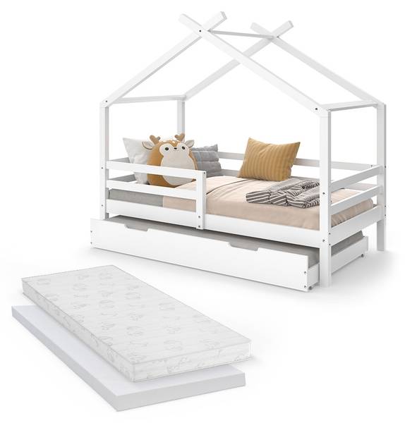 Lit cabane Luni 59342 Blanc - Bois massif - 167 x 150 x 87 cm
