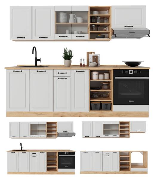 Complete keukeneenheid R-Line 53293 landelijke eikenhouten look - eikenhouten look - zuiver wit