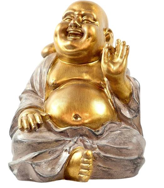 XXL Lachender Buddha Gold - Grau - Kunststoff - 25 x 33 x 23 cm