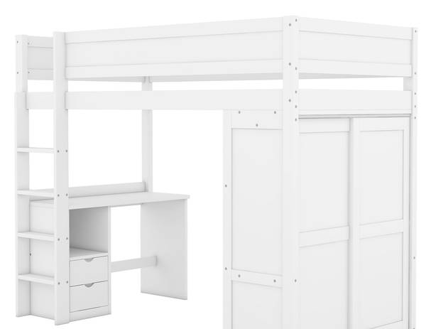 Hochbett mit Schreibtisch-O28109 Weiß - Massivholz - 165 x 165 x 205 cm