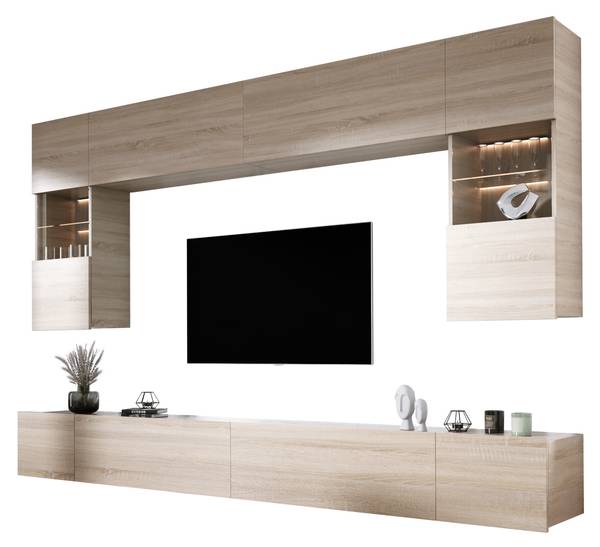 Wandmeubel Segou bruin - plaatmateriaal op houtbasis - 300 x 200 x 42 cm