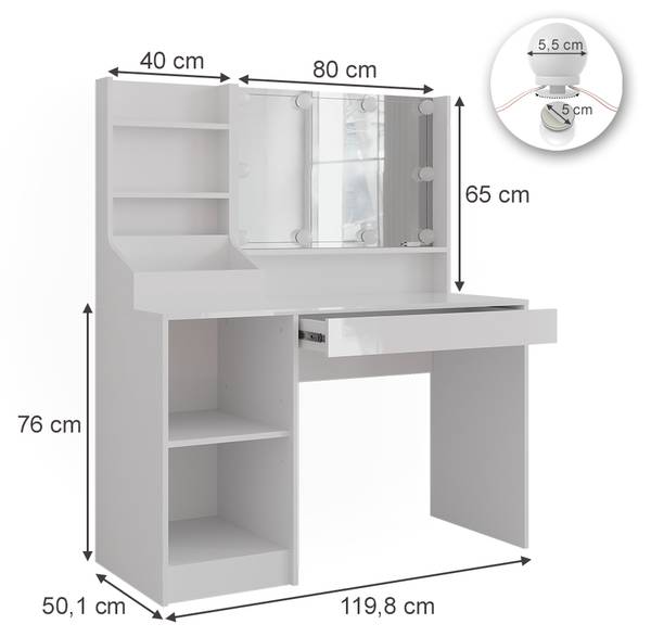 Kaptafel Sherry 57585 wit - plaatmateriaal op houtbasis - 120 x 76 x 51 cm