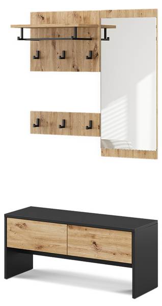 Garderobe Selena 57314 Anthrazit - Asteiche Dekor