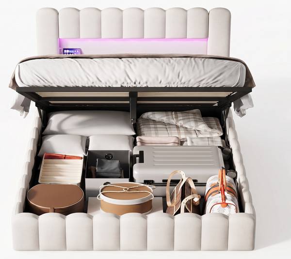 Polsterbett RRW05 Beige - Metall - Massivholz - 153 x 96 x 220 cm
