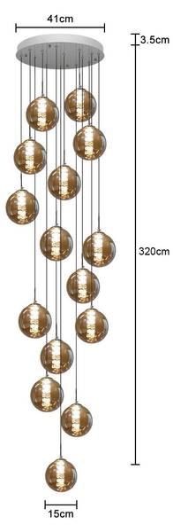 Suspension Energie 15 ampoules Gris - Verre - 41 x 320 x 41 cm