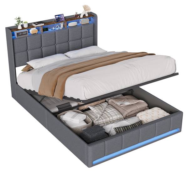 Doppelbett HXQ01 Grau - Metall - Massivholz - 164 x 110 x 218 cm