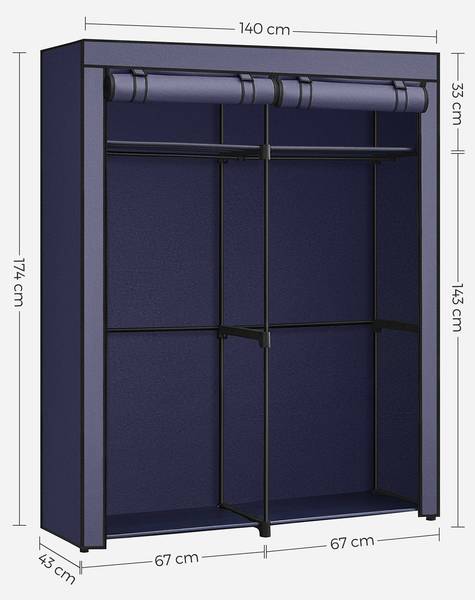Stoffschrank Freetown Blau - Kunststoff - 140 x 174 x 43 cm