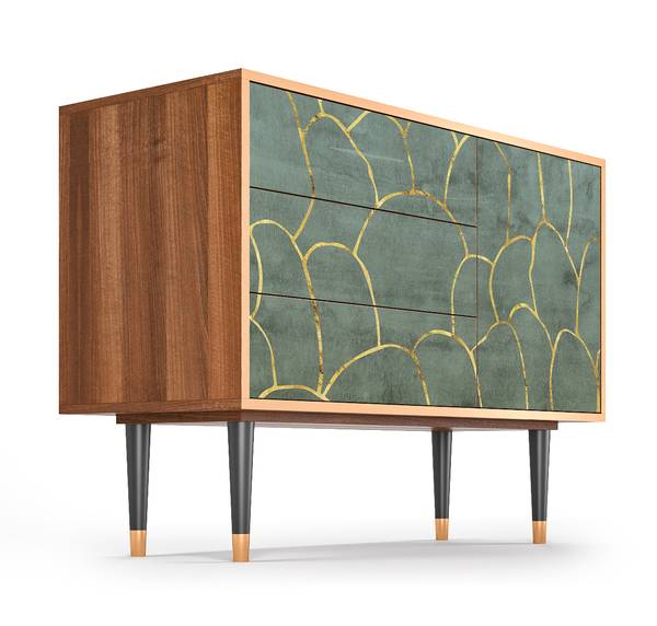 Sideboard S3 Walnuss Blau - Holzwerkstoff - 115 x 84 x 41 cm