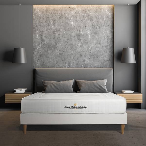 Bettgestell und Matratze Nottingham - Weiß - Massivholz - 135 x 49 x 200 cm