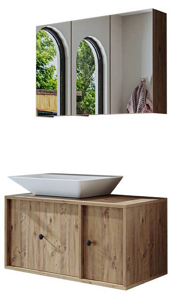Badmöbel Set GUSTO-II-90 3-teilig Braun - Holzwerkstoff