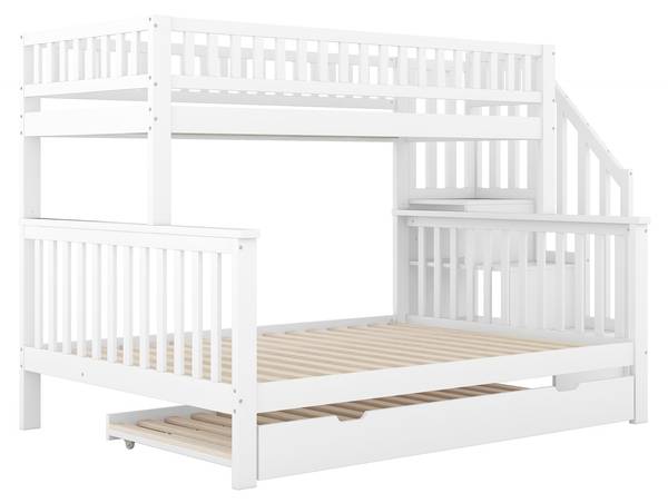 Lit superposé triple Vulcanus Ⅴ Blanc - Pin - Acier - 148 x 160 x 253 cm