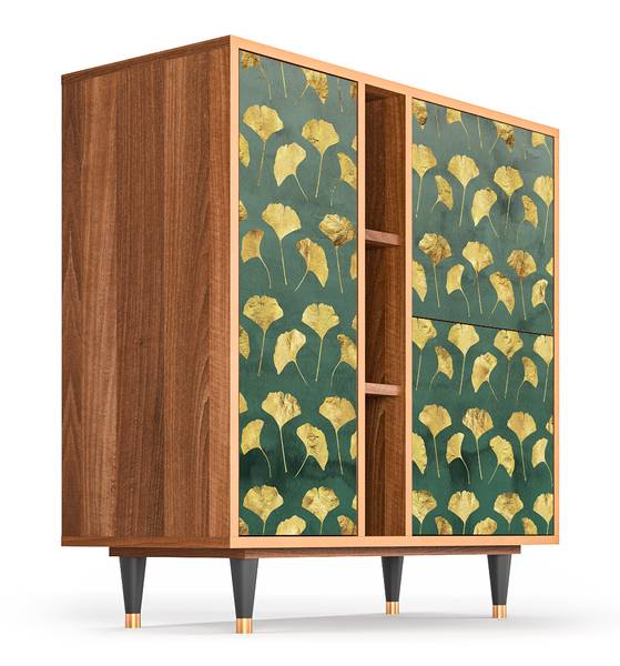 Sideboard BS5 Walnuss Grün - Holzwerkstoff - 94 x 96 x 41 cm