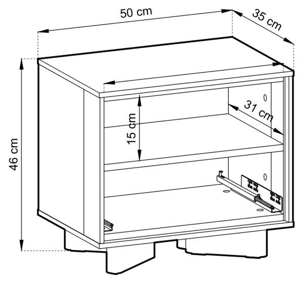 Table de chevet DISTRIA Gris - Mélamine - 50 x 46 x 35 cm