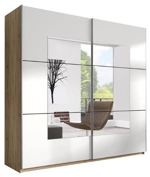 Schwebetürenschrank BETA Braun - Weiß - Stahl - 221 x 210 x 61 cm