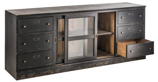 Sideboard AMSTERDAM Schwarz - Massivholz - 200 x 80 x 50 cm