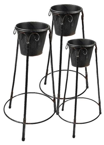 Blumentopf Laylasi 3er Set Schwarz - Metall - 38 x 79 x 38 cm
