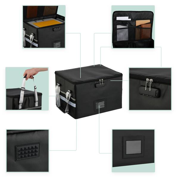 Porte-documents ignifuge & étanche Noir - Argenté - Polyester - 40 x 27 x 33 cm