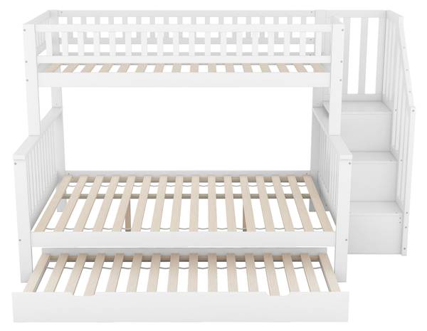 Lit superposé triple Vulcanus Ⅴ Blanc - Pin - Acier - 148 x 160 x 253 cm