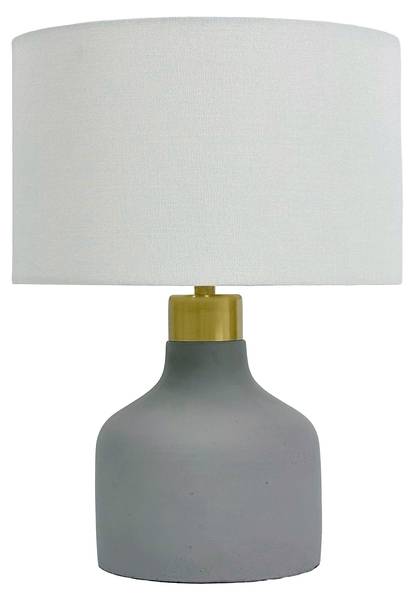 Lampe de table tissu & pied béton Doré - Gris - Blanc - Lin - Fer - Béton - 25 x 35 x 25 cm