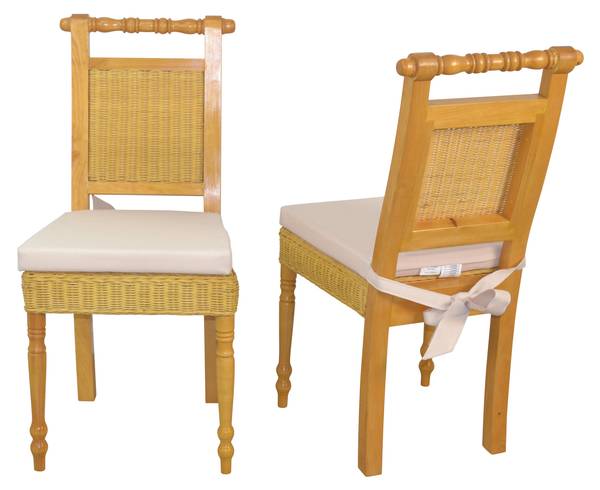 Rattanstuhl mit Kissenauflagen (2Stück) Beige