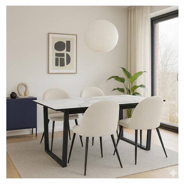 Essgruppe Tilst (5-teilig) Weiß - Webstoff - Eiche - 160 x 74 x 90 cm