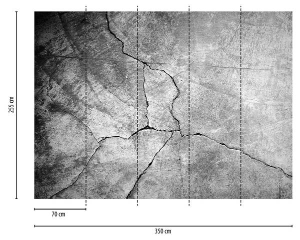 Fototapete Beton Optik Risse Schwarz - Grau - Vinyl - 350 x 255 x 1 cm