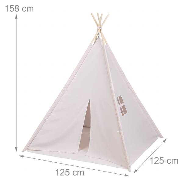 Tipi Spielzelt mit Bodenmatte Beige - Braun - Polyester - 125 x 158 x 125 cm
