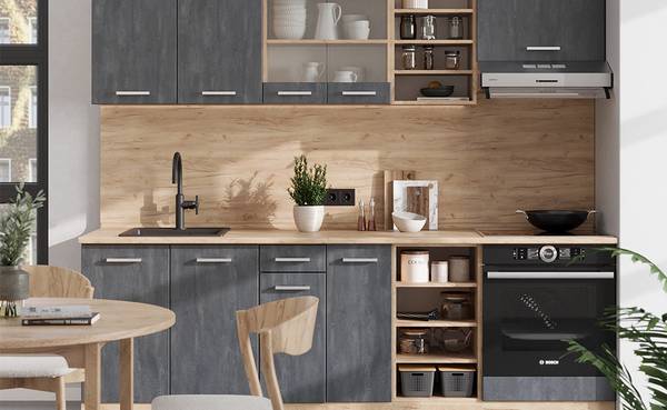 Apothekerschrank R-Line 47562 Beton Dekor - Dunkelgrau - Eiche Dekor