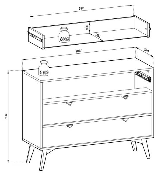 Kommode mit Schubladen FIRR Eukalyptus Hellgrün