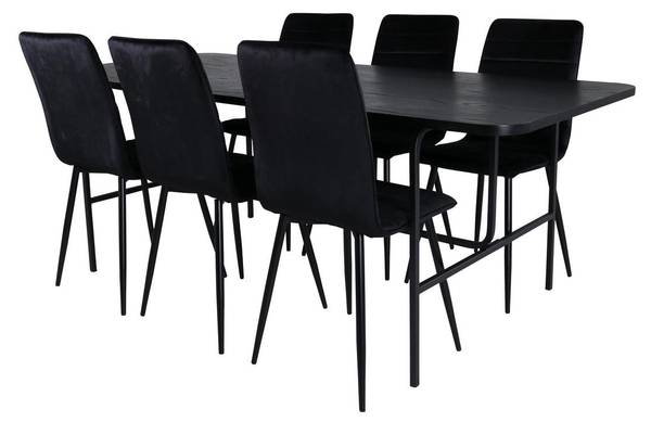 Essgruppe Uno + Windu (7-teilig) Schwarz - Samt - 200 x 74 x 90 cm