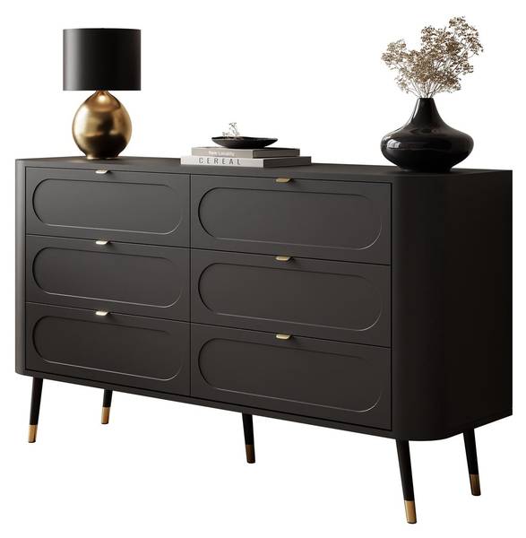 Dressoir SHADOW 6S zwart - plaatmateriaal op houtbasis - 138 x 80 x 40 cm