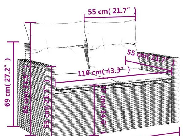 Tuin Bankstel 3036441-4 (8-delig) grijs - staal - 62 x 69 x 62 cm