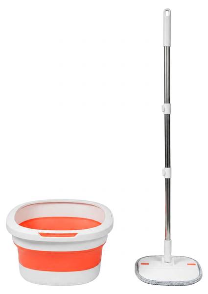Opvouwbare mopset grijs - oranje - wit - polyester - 35 x 18 x 35 cm