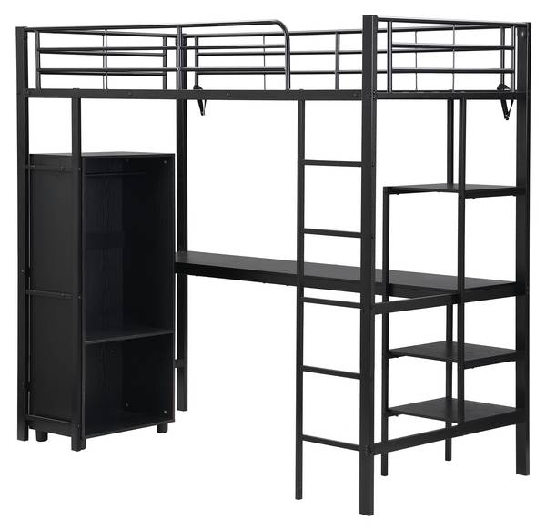 Hochbett EveMetal Ⅰ Schwarz - Eisen - 95 x 180 x 204 cm