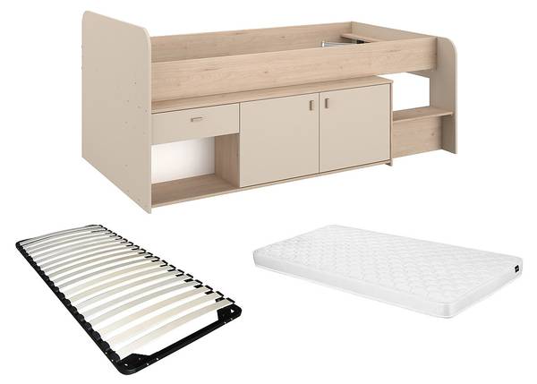 Halbhochbett LUNOBI Beige - Holz teilmassiv - 110 x 90 x 203 cm