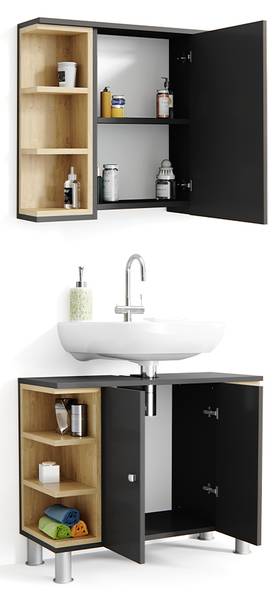 Badmöbel-Set Aquis 36248 2er Set Anthrazit