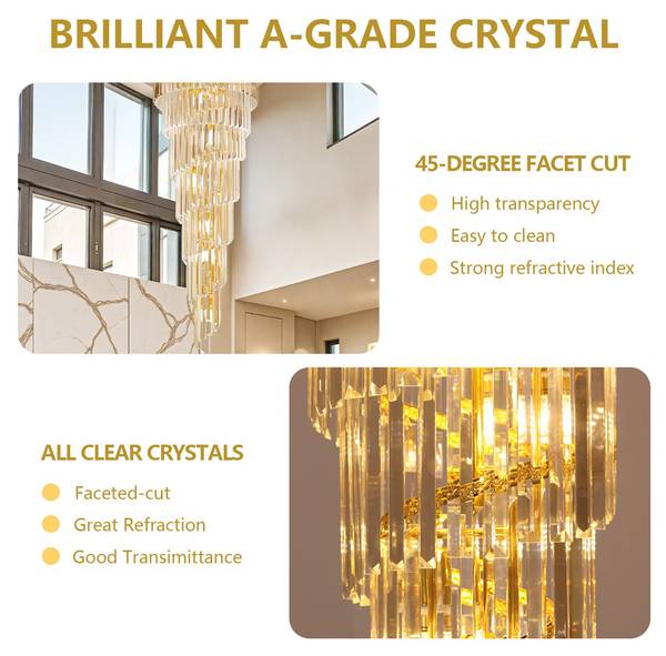 Kronleuchter Aurora Gold - Eisen - Kristallglas - 50 x 160 x 50 cm