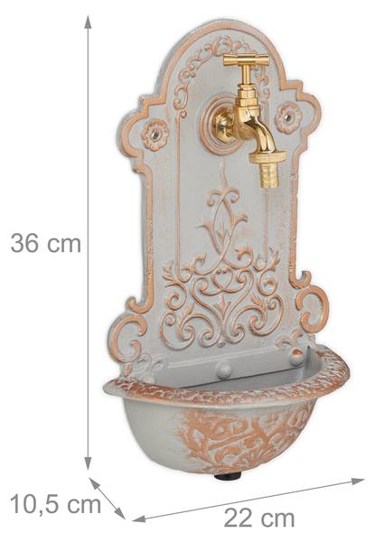 Verzierter Wandbrunnen in Gold & Grau Gold - Grau - Messing - Gusseisen - 22 x 36 x 11 cm